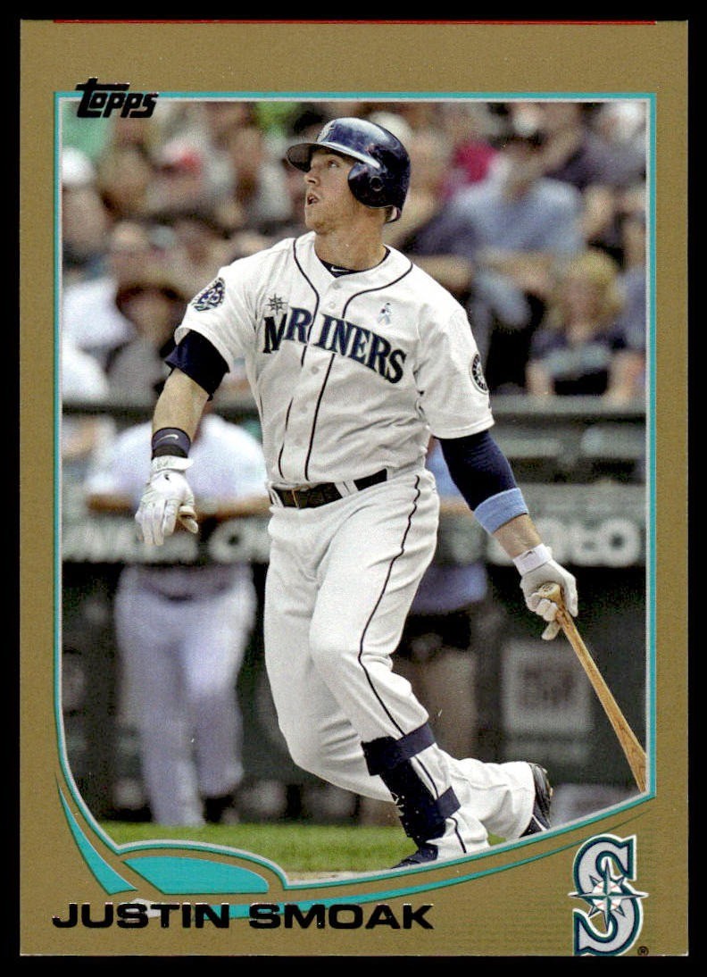 2013 Topps Justin Smoak #512 Gold Parallel #'d 1583/2013 Mariners *Miscut
