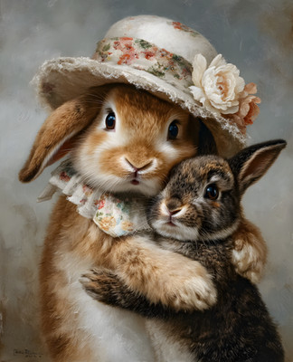 8x10 Rabbit and a Kitten Art Print - 318787449