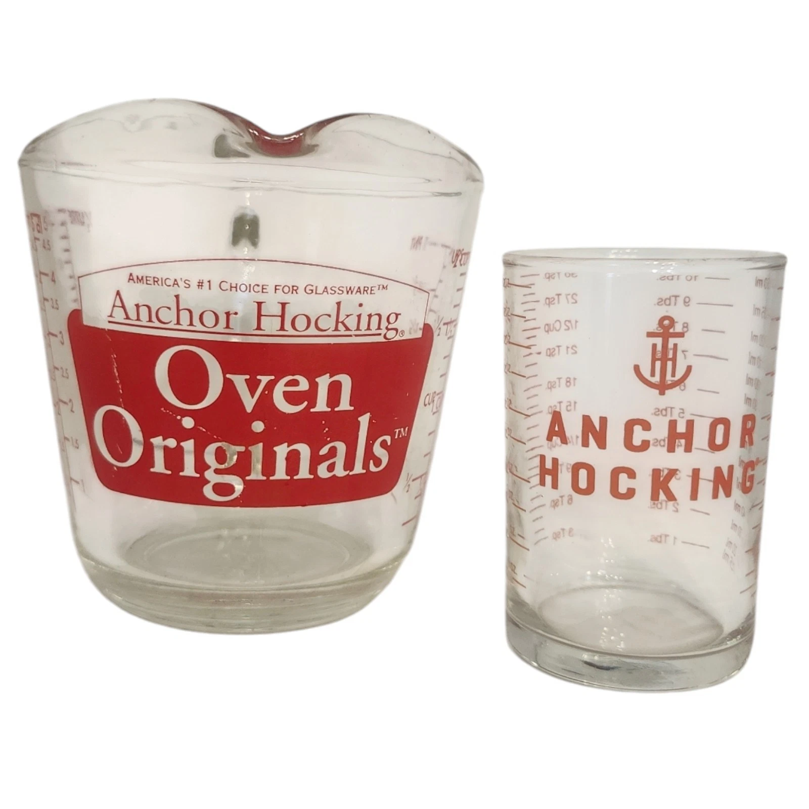 2 Vintage Anchor Hocking 2 Cups Measuring Cup Red Lettering 498 Made in USA READ