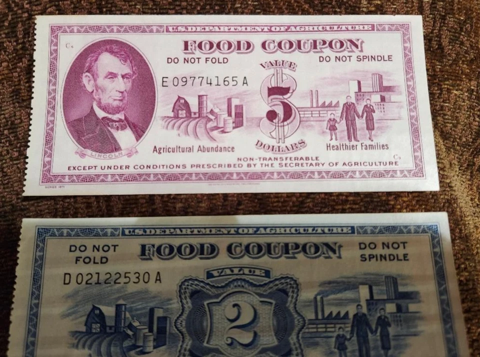 FOOD STAMP COUPON  3 COUPONS $2.00 $5.00 50c USDA AGRICULTURE scrip TOKEN - Image 4 of 4