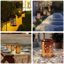 LAGarden Solar Lantern Outdoor Hanging Metal Decor Light Patio 2 Pack