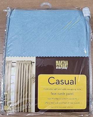 Martha Stewart Living Faux Duede Solid 55'' x 84'' Curtain Panel Blue New X2 Pair