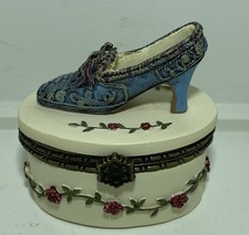 Vintage Hand Painted Trinket Box - High Heeled Victorian Shoe with Hinged Lid