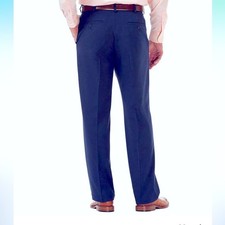 Men's Croft  Barrow navy pleated Pants button pockets back cotton Polyester 42