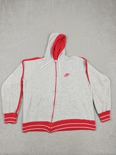 Vintage Nike Hoodie Mens XL Gray Red Full Zip Sportswear Taiwan Fleece 80s