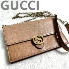 Gucci Shoulder Hand Bag Beige Leather Small Purse Vintage Authentic