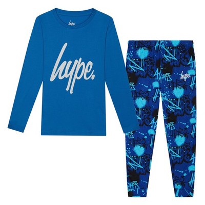 HYPE - Blau Graffiti Jungen Pyjama Set Kinder Weich Nachtwäsche Lounge Schlafanzug