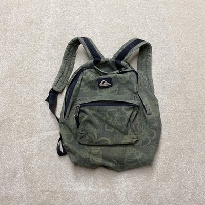 Quiksilver Playground Rucksack grün Blumen Nylon klein Daypack Freizeittasche