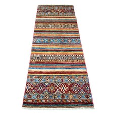 2'5"x6'7" Colorful Afghan Super Kazak Khorjin Design Hand Knotted Wool Rug 22774