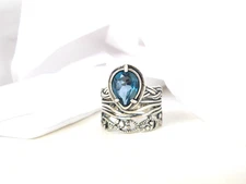 OrPaz 925 Sterling Silver London Blue Topaz Organic Ring Size 6