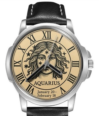 Sternzeichen Wassermann Lederarmband großes Zifferblatt Armbanduhr
