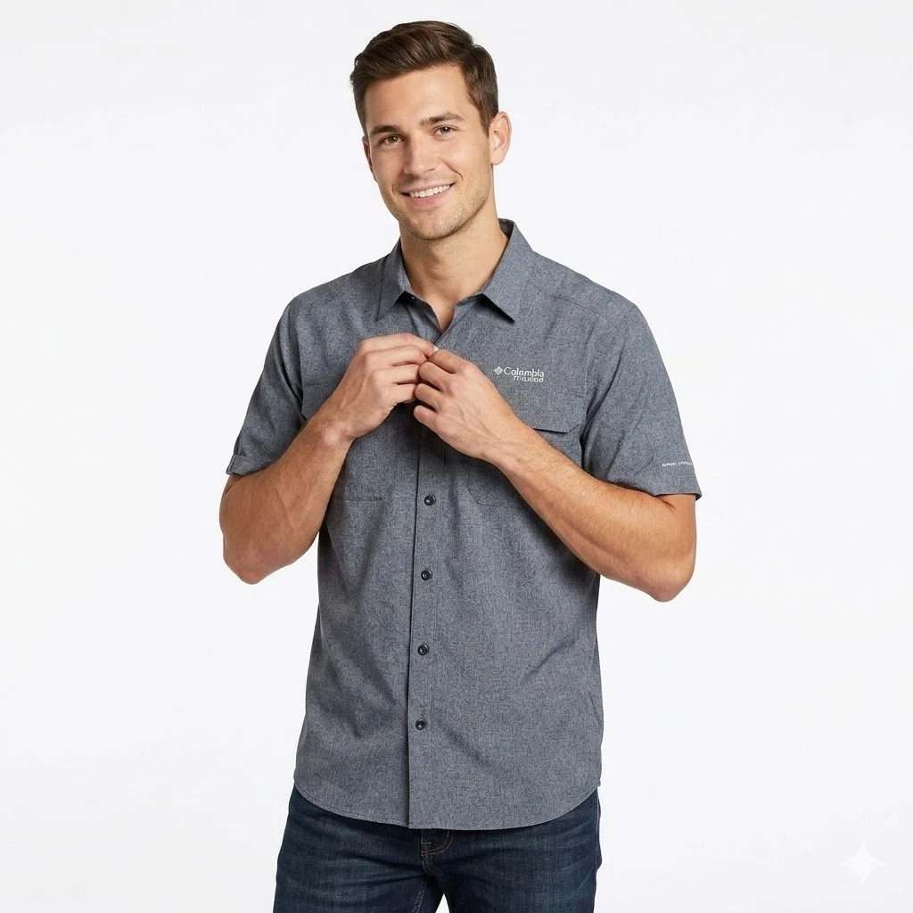 Columbia Titanium Irico Shirt Mens Large Gray Omni-Freeze Cooling Hiking Fishing