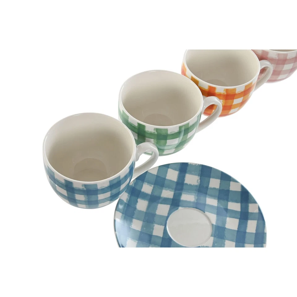 Jeu de 6 tasses avec plat Home ESPRIT Bleu Vert Orange Rose Porcelaine Rayure - Photo 3/3