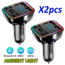 2PCS Car Handsfree FM Transmitter Adapter Wireless Bluetooth Receiver MP3 Player