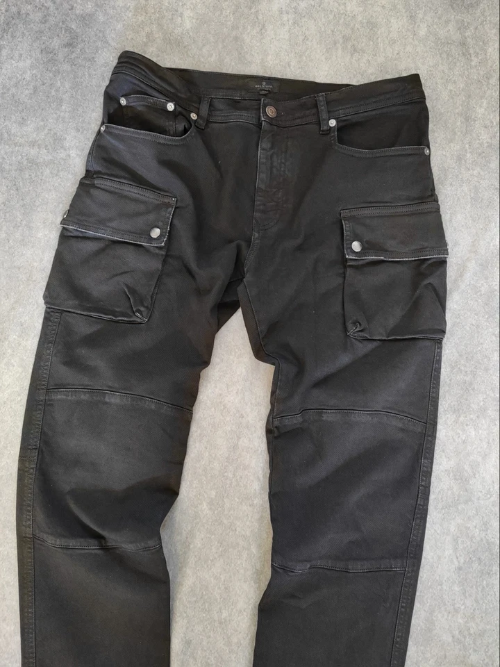 Pantalones de mezclilla elásticos Belstaff Felmore ajustados para hombre moto cargo negros talla W33 L32 Foto 3 de 4
