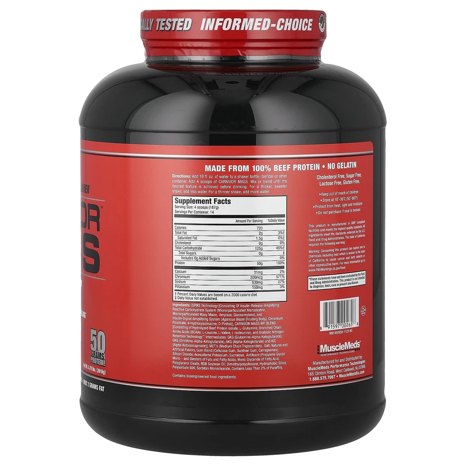 Carnivor™ Mass, ganador anabólico de proteínas de carne de res, caramelo de vainilla, 5,78 libras (2.618 Foto 2 de 3