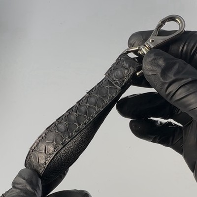 black python skin  mens luxury leather keychain, snakeskin keyholder, keyfob