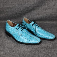 Stacy Adams Shoes Mens Size 7 Blue Ostrich Print Leather Derby Dress 26228