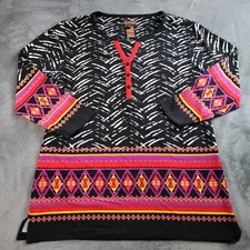 Multiples Womans Aztec Tribal Southwestern Safari Rhinestone Blouse Medium