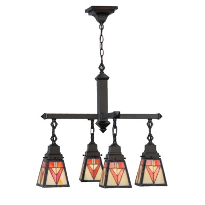 Meyda Lighting 24''W Otero Mission 4 Lt Chandelier, Ruby/Coral/Beige/WH - 144033