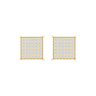Real 36 Princess Cut Diamond Stud Earrings Solid 10K Yellow Gold - Main Image