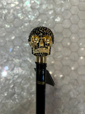 Italian Luxury gold skull head with black crystals walking cane 36-inch 