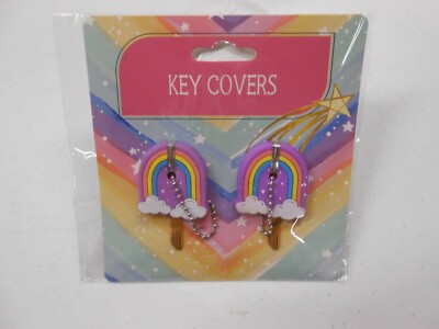 New Cute 2 pack Rainbow Cloud key covers Caps for Keychain House Home RV Apt