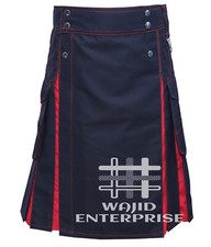 Scottish Men's Handmade Black With Red Utility Hybrid Kilt - Custom Size Kilts