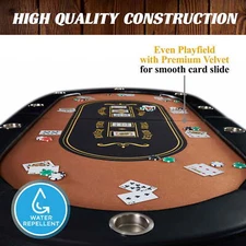 Poker Table 10 Player Texas Holdem Game Folding Casino Metal Legs Cup Holders