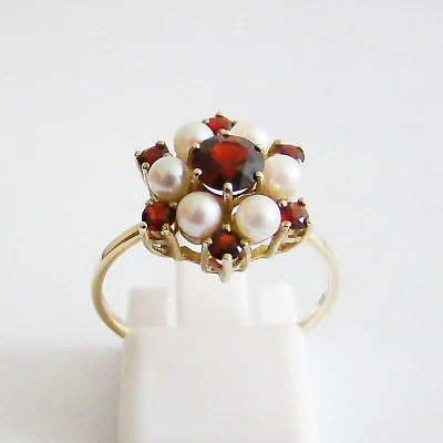 Ring Gold 333er 8 kt Granat Zuchtperlen Edelstein - Bild 1 von 4