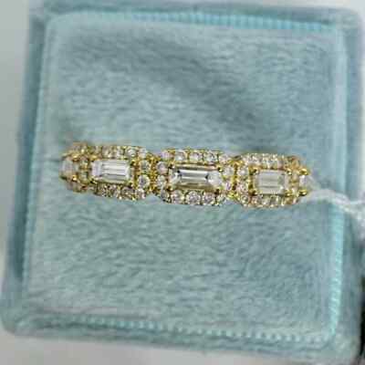 0.76Ct Baguette Cut Moissanite Anniversary Wedding Band 14K Yellow Gold Plated