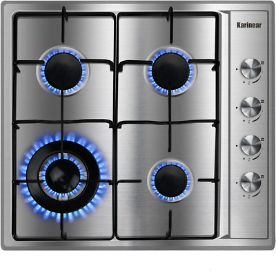 24'' Stainless Steel Gas Cooktop, 4 Burners, Dual Fuel, Indoor Use, Regulator Inc