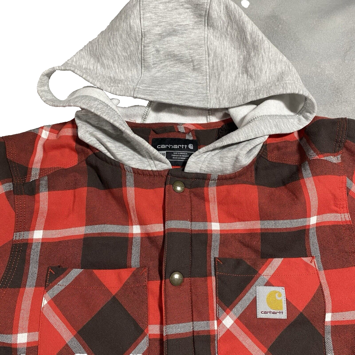 Carhartt Flannel Sherpa Lined Snap Front Plaid Hooded Jacket Youth
