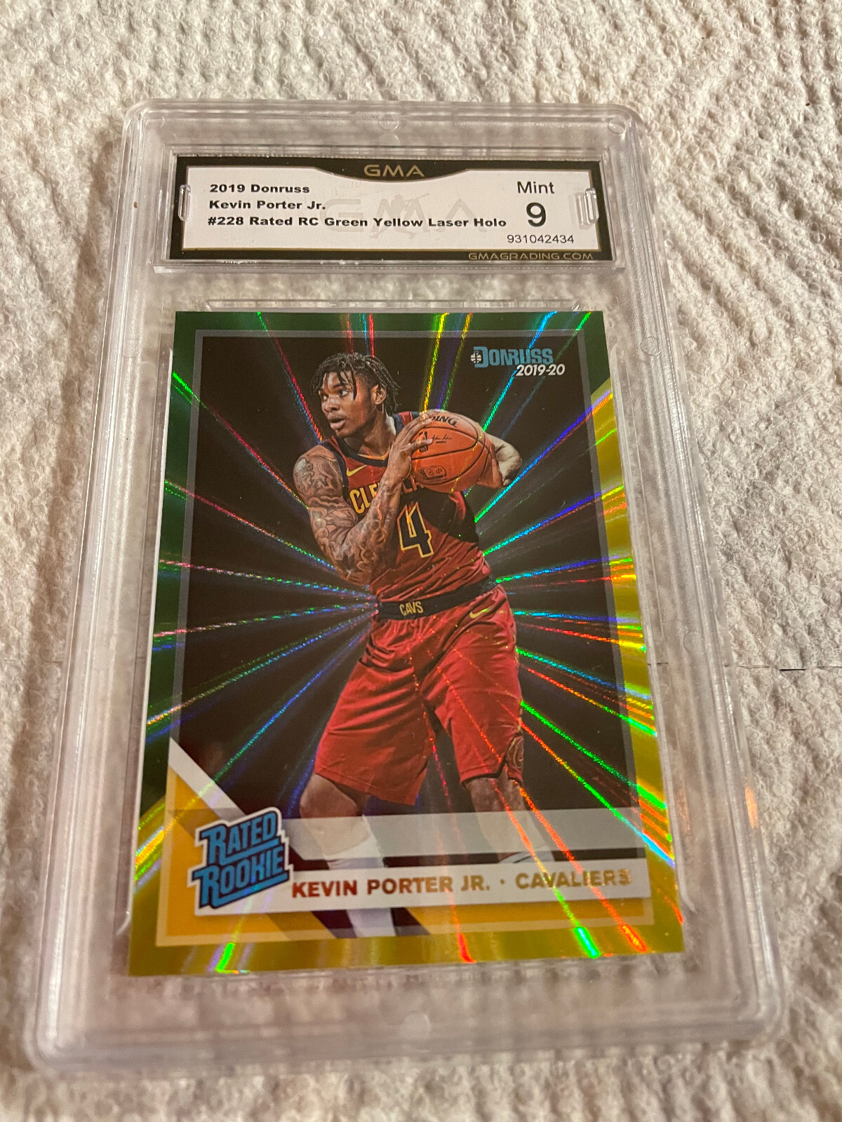KEVIN PORTER JR. CAVALIERS 2019 DONRUSS RATED ROOKIE GREEN YELLOW LASER GRADED 9