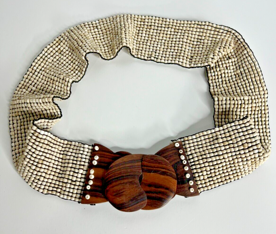 Southwestern Beaded Wooden Belt Buy Handcrafted Multi Color Southwestern Seed Beaded Stretch  main image 2