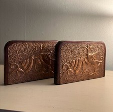 Bookends Custom Made Wood Copper Relief Mascu...