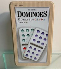 Double-Nine Dominoes 55 Jumbo Color Dot Dominoes Tin Case Pre-Owned