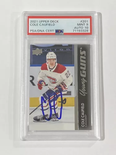 COLE CAUFIELD Signed 2021-22 UD YOUNG GUNS #210 Auto ROOKIE CARD RC PSA 9/10