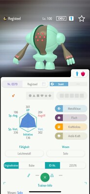 Pokémon Registeel IV6 Shiny Deutsch - Pokemon Home - Smaragd Edition 