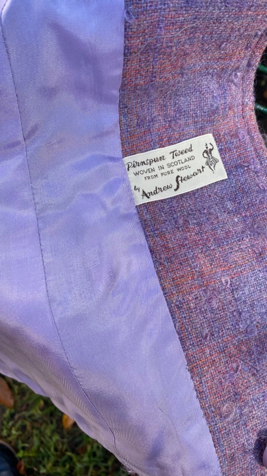Blazer vintage mujer por Andrew Stewart, Escocia tweed púrpura rosa forrado pequeño Foto 4 de 4