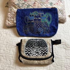 Laurel Burch Cosmetic Bag Zipper Pouch Travel Blue Cats Cats Cats NWOT Lot Of 2