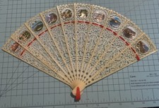Vintage 1960s Celluloid Filigree Handheld Fan Depicting Various Places in France