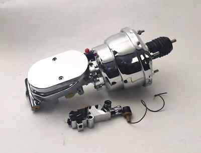 Chrome 7'' Dual Power Booster 1-1/8'' Smooth Top Master Cylinder 4 Wheel Disc Disc