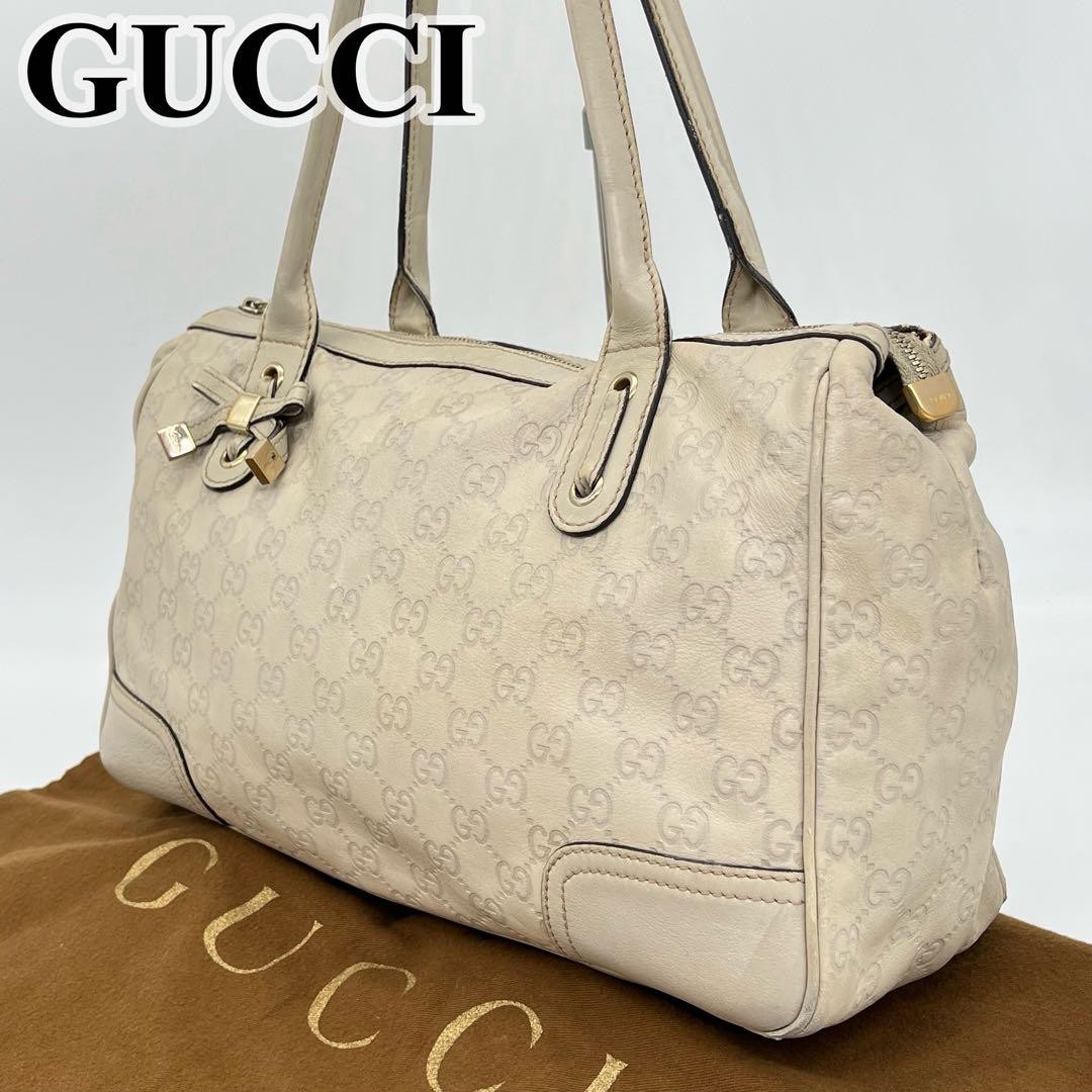 GUCCI Princy Tote Bag in Guccissima Leather with GG Pattern and Ribbon Detail