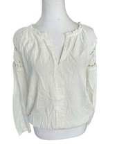 Lucky Brand NWT MSRP 99 White Peasant Blouse Crochet Shoulders Sz S
