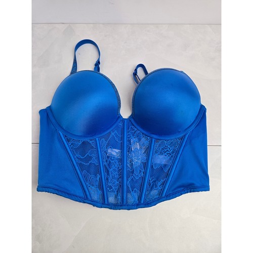 Victoria's Secret Bombshell Push-Up Corset Bra Blue Lace 34B NWT Sexy Lingerie - Picture 7 of 15