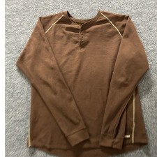 Realtree Henley Mens Size XL Brown Waffle Knit Thermal Sleeve Contrast Stitch