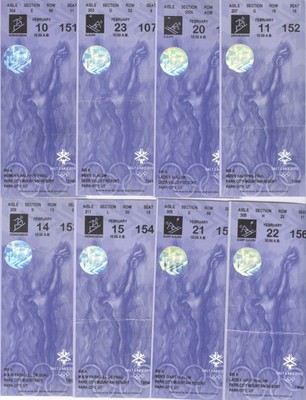 8 Different Ticket Stubs: 2002 Winter Olympics Snowboarding & Slalom Skiing