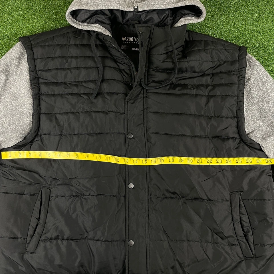 Zoo York Unbreakable Mens Black Gray Zip Snap Hooded Puffer Jacket Sz 2XL - Image 3 of 4