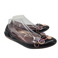 Miu Miu Ballet Flats Womens 40 US 10 Black Leather Gemstone Embellished Y2K RARE